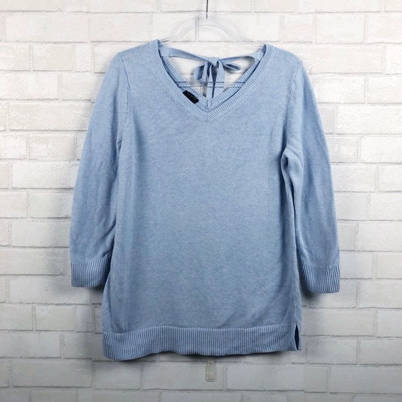 Talbots Double V Tie Back Sky Blue Sweater Women's Pima Cotton Size Medium - Picture 2 of 9